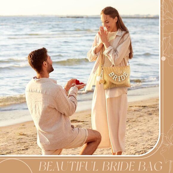 Straw Bride Clutch Bag Rhinestone Letter Purse for Wedding Bachelorette Party - Picture 7 of 7